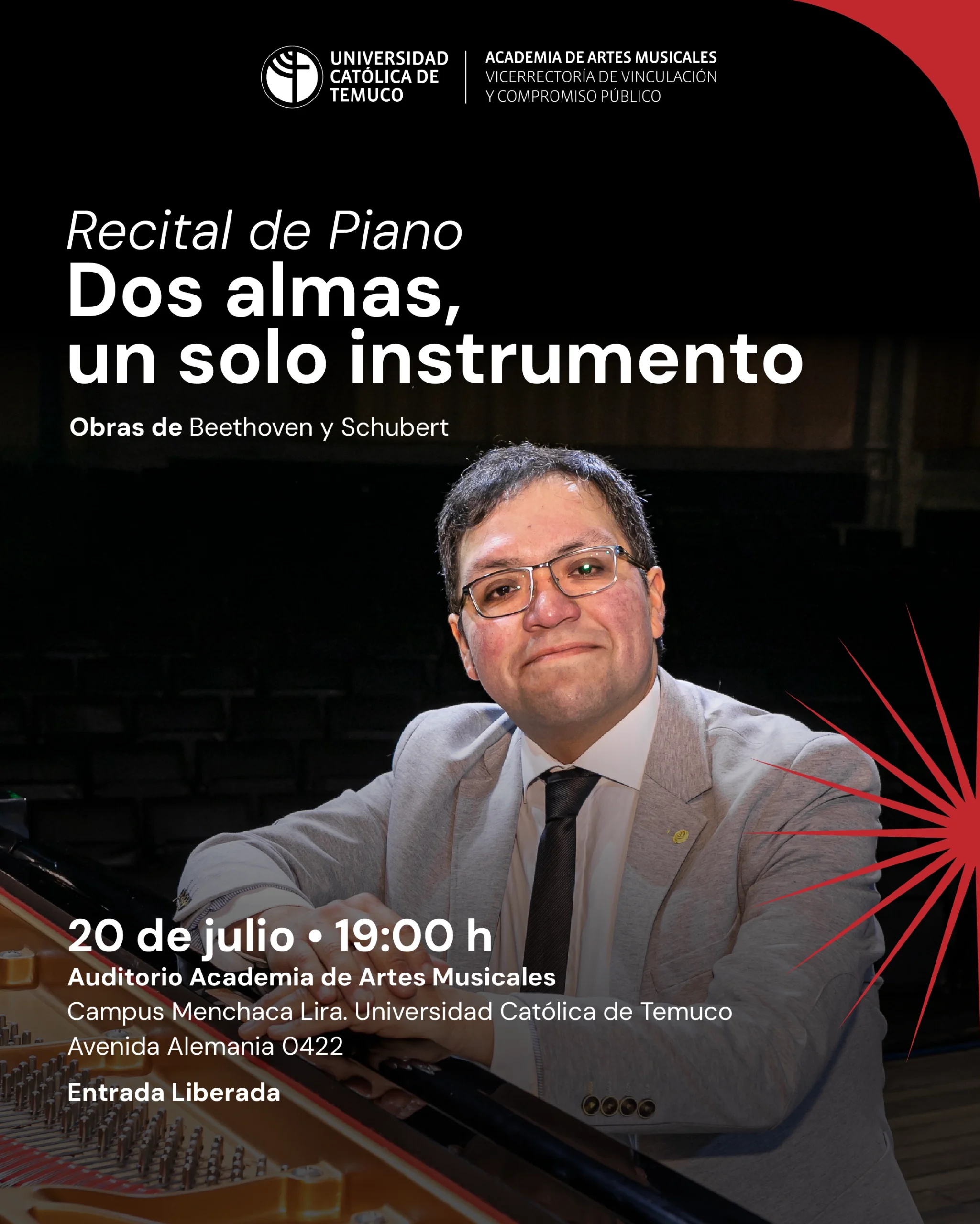 Afiche con información del recital de piano